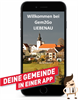 Bild zeigt Handy mit Ansicht des Marktortes Liebenau am Display sowie einem Hinweis auf die Verfügbarkeit von Gem2Go