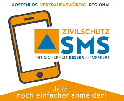 Wort-Grafik für das Zivilschutz-SMS mit Logos